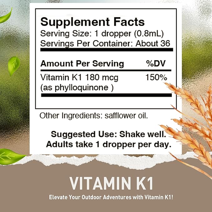 HoneyCombs Vitamin K1 Liquid – Alcohol-Free Oral Vitamin K1 Drops - Liquid Vitamin K – Vegan, Non-GMO Vitamin Liquid Extract for Internal & External Use - 1 Fl Oz
