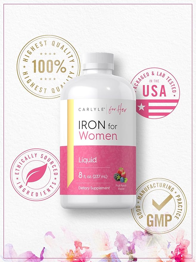 Carlyle Liquid Iron Supplement for Women | 8 fl oz Drops | Fruit Punch Flavor | Vegetarian, Non-GMO, Gluten Free