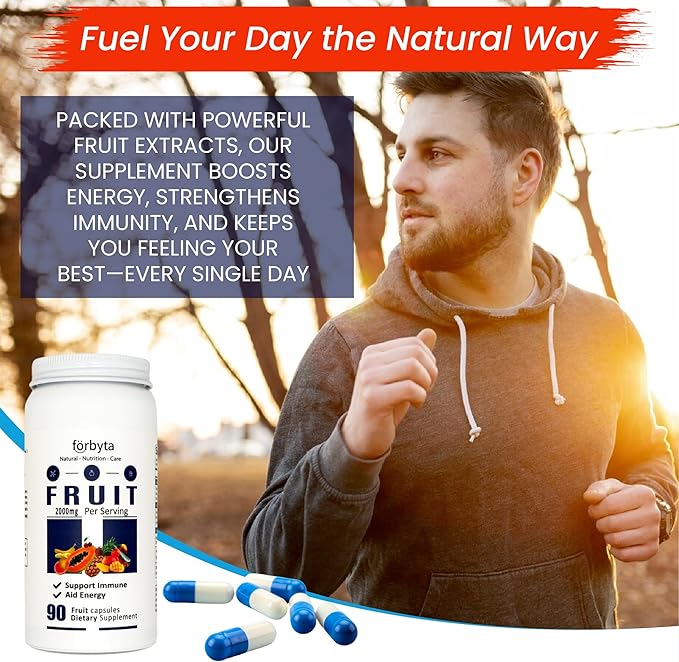 Fruits Supplement – Whole Food-Based Fruit Blend Capsules – Natural Antioxidant Support – Rich in Essential Vitamins – Non-GMO, Gluten-Free – 90 Capsules