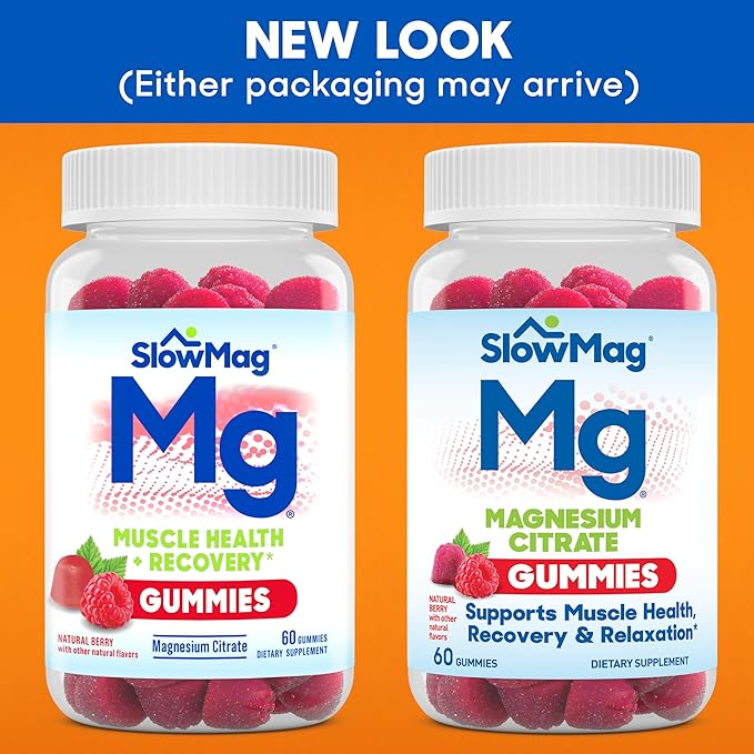 SlowMag Magnesium Citrate Gummies - Supports Muscle Health, Recovery & Relaxation, Natural Berry Flavored, 60 Count Pack of 2