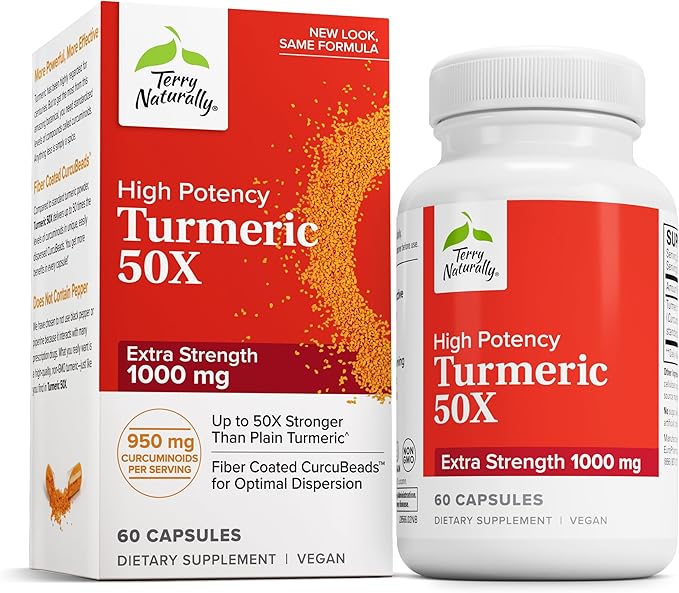 Terry Naturally Turmeric 50X - Dietary Supplement for Brain & Heart Health Support - Extra Strength Turmeric to Aid Immune Health - Non-GMO Supplement - 60 Capsules