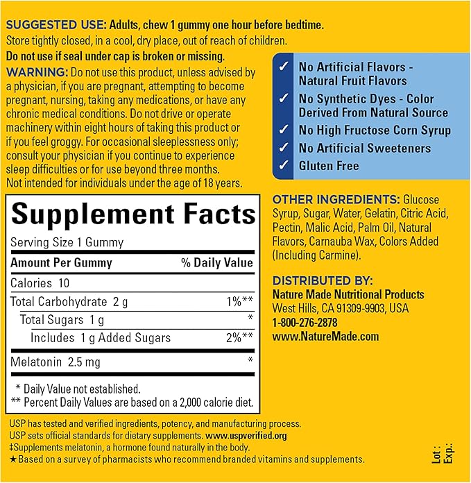 Nature Made Melatonin 2.5 mg Gummies, 100% Drug Free Sleep Aid for Adults, 130 Gummies, 130 Day Supply (Pack of 2)