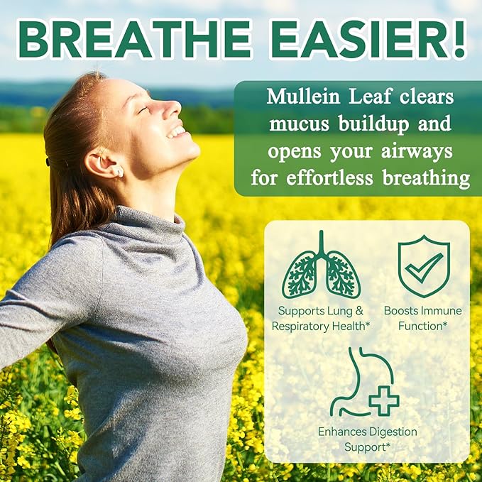 Mullein Gummies for Lung Cleanse, 2000mg Mullein Leaf Extract for Respiratory & Digestive & Immune Support, Natural Mullein Herbal Supplement for Mucus Relief with Chlorophyll (60 Gummies)