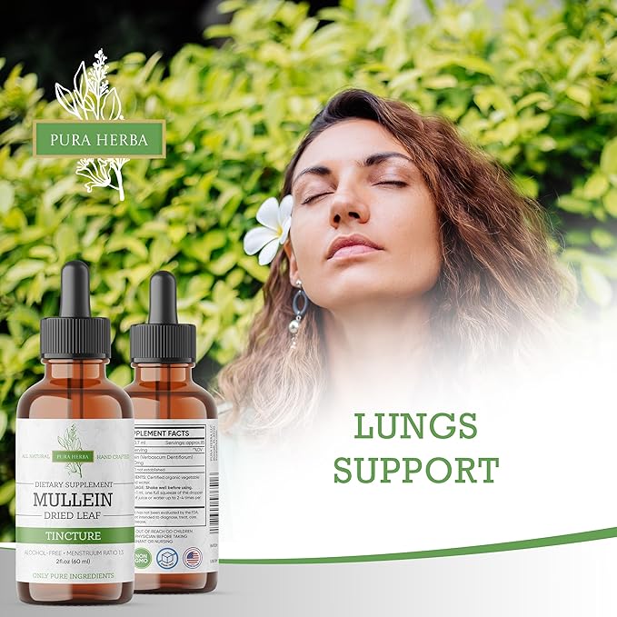 Mullein Tincture – Organic Mullein Drops for Lung Support & Respiratory Wellness – Made in The USA – 2 Fl Oz