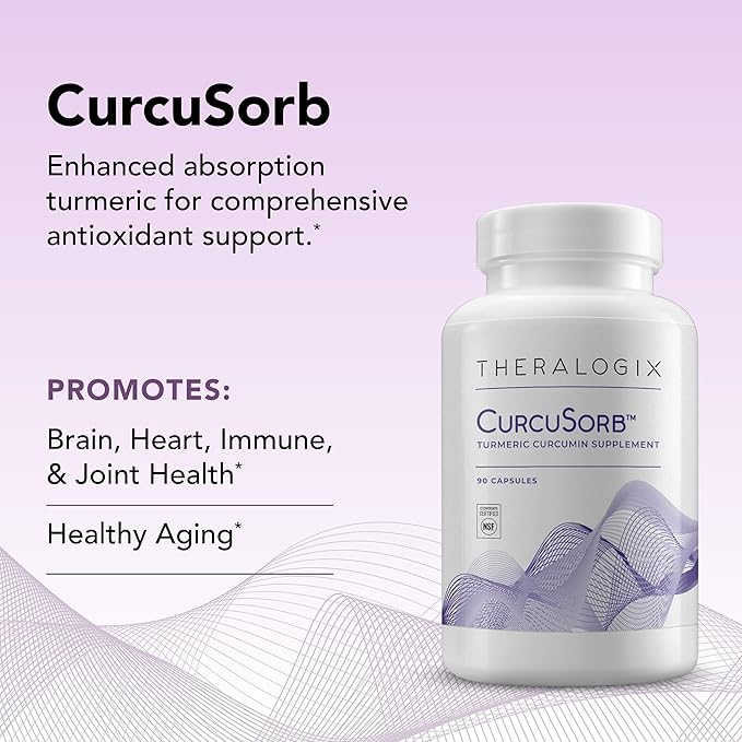 Theralogix CurcuSorb Turmeric Curcumin Supplement - 90-Day Supply - High-Absorption Turmeric Curcumin - Supports Brain, Heart, Immune & Joint Health - Aids Healthy Aging - NSF Certified - 90 Capsules