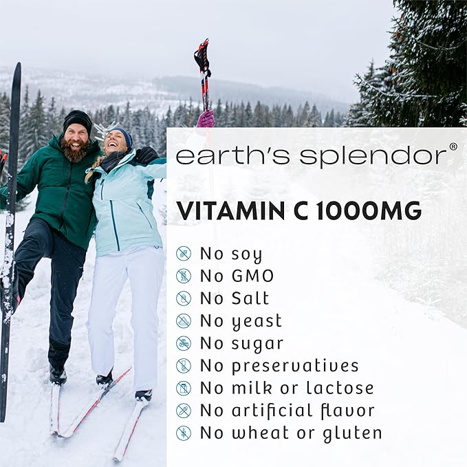 Earth's Splendor Vitamin C 1000 mg Dietary Supplement for Men & Women, Immune Support, Supports Antioxidant Health (100 Caplets, 3+ Month Supply Per Bottle) - 2 Pack