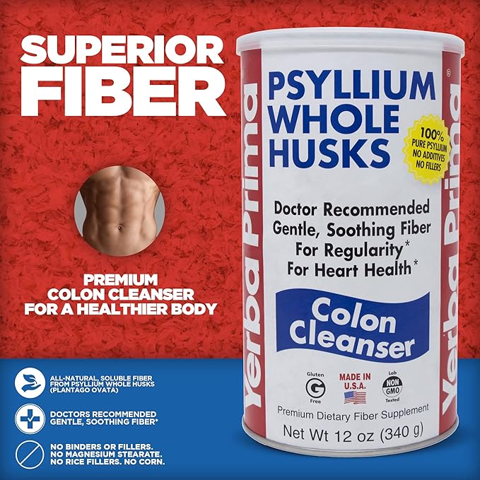 Yerba Prima Psyllium Husk, 12 Ounce (Pack of 2) - Colon Cleanser Fiber Supplement - Natural Support for Gut Health - Non GMO, Gluten Free, Vegan