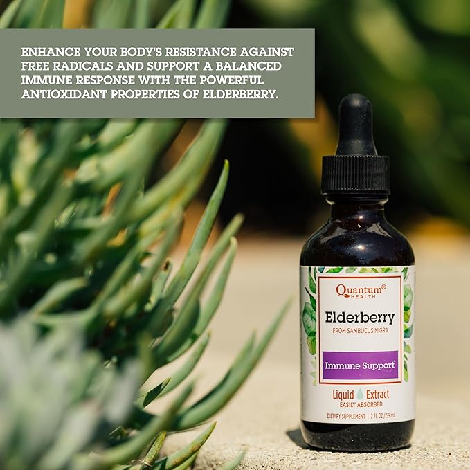 Quantum Health Black Elderberry Liquid Extract Sambucus Nigra Immune Support Formula 700mg - Daily Wellness Boost of Potent Antioxidants for Women & Men - High Dose, Fast Absorption, Vegan - 2 Fl Oz
