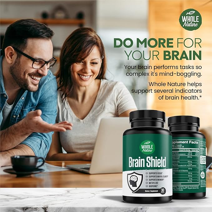 Brain Booster Nootropics - Brain Shield with Ginkgo Biloba, Alpha GPC and Bacopa Monnieri, Vitamin B12, B3 - Support Focus, Memory & Clarity, Energy & Stress Relief. (1)