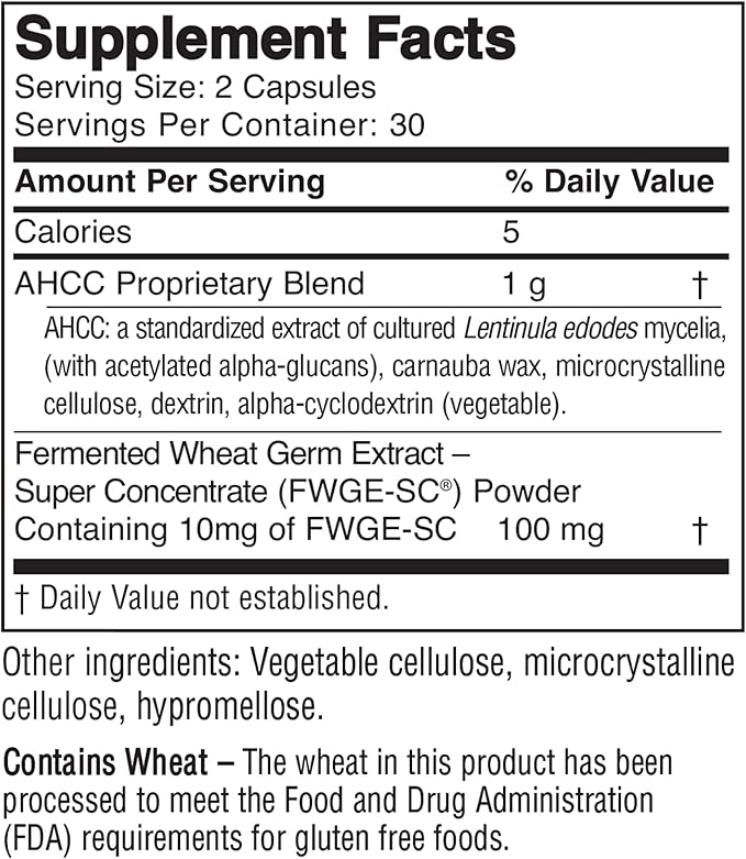 ImmPower Plus - Immune Support and Mitochondrial Rescue - AHCC & Fermented Wheat Germ Extract - Mushroom Extract Supplement - 60 Vegetarian Capsules, 550mg/capsule