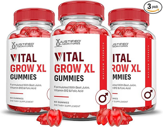 (3 Pack) Vital Grow XL Performance Gummies 1000MG Advanced Formula Formulated with ACV Pomegranate Beet Juice Powder B12 Vegan Non GMO 180 Gummys