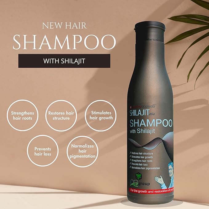 Shilajit Shampoo 8.45oz and Pure Raw Shilajit Tablets (60 Count) Bundle - Natural Care for Hair & Vitality Boost