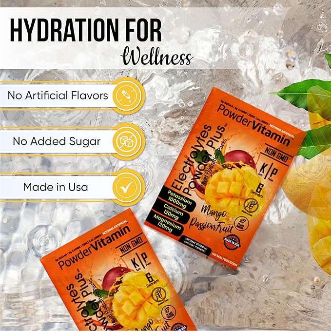 Electrolytes Powder Plus, Keto, Mango Passionfruit, Sugar Free, Pink Himalayan Salt, 1000mg Potassium, 120mg Calcium, 120mg Magnesium, Non-GMO, Zero Calories, (16 Hydration Packets)