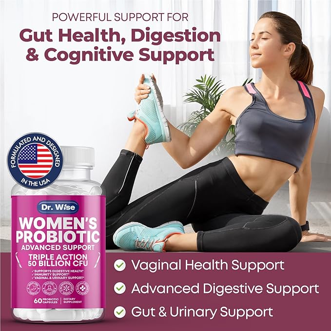 Dr. Wise Women’s Probiotic – 50 Billion CFUs – Digestive, Urinary & Vaginal Health Support – Immune Boost – Triple Action Formula – 60 Capsules – Made in USA