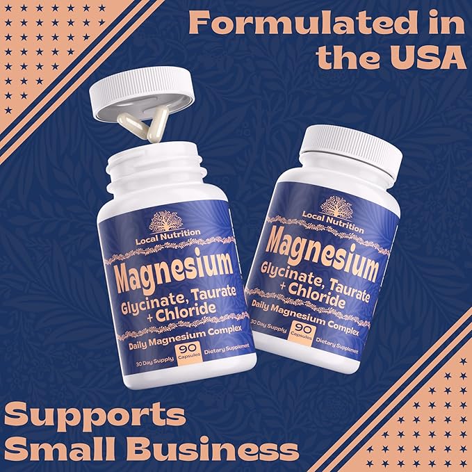 Triple Magnesium Complex 500mg from Magnesium Glycinate 1250mg, Magnesium Taurate 625mg, Magnesium Chloride 500mg - Premium, High Absorption Chelated Magnesium Supplement - 90 Capsules Made in USA