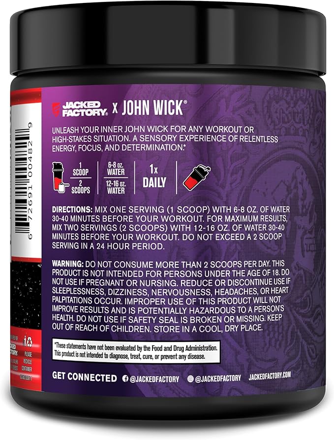 Jacked Factory X John Wick - Nitrosurge Wick Pre Workout Supplement - Intense Energy, Battle-Ready Focus, Unstoppable Commitment, and Sheer Will - 30 Servings, Osaka Cherry Blossom