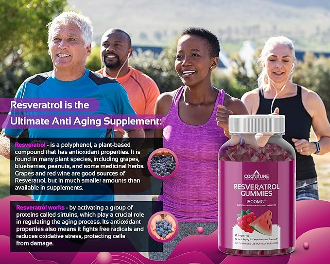 Resveratrol Gummies - Sugar Free Natural Raspberry Watermelon Flavor, 1500mg Resveratrol Supplement for Heart, Brain, Immune Support & Wellness, Powerful Antioxidant with Anti-Aging Benefits