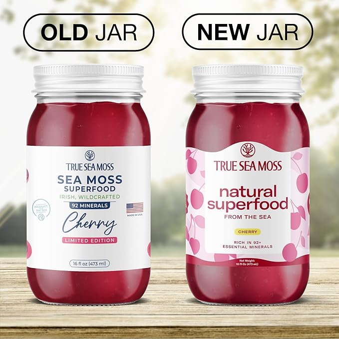 TrueSeaMoss Sea Moss Gel – Made in USA – Wildcrafted Seamoss, Fresh Fruits & Sea Vegetables – Cherry, Pack of 1 (Labels may Vary)