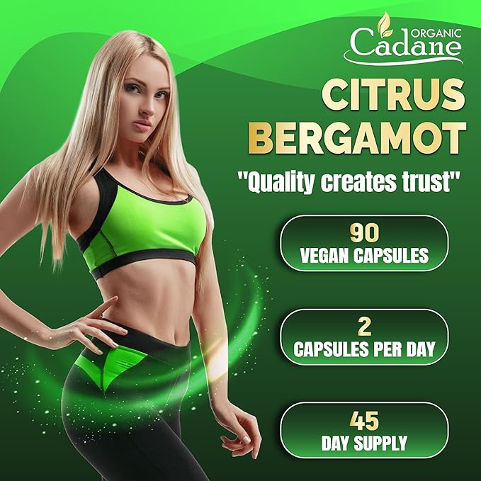 Organic Cadane Citrus Bergamot Supplement with Berberine, Garlic, Green Tea, Grape Seed & Black Pepper | Wellness & Vitality Support | Vegan, Non-GMO – 90 Capsules – 45-Day Supply