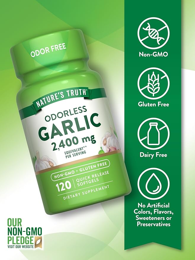 Nature's Truth Odorless Garlic 2400 mg | 120 Softgels | Extract Pills | Non-GMO, Gluten Free Supplement