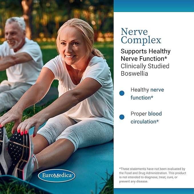 Euromedica Nerve Complex - Herbal Supplement with Bioactive Vitamin B12 - Circulation & Nerve Health Support Supplement - Vegan Capsules with Boswellia Serrata - 60 Capsules, 2 Pack (120 Capsules)