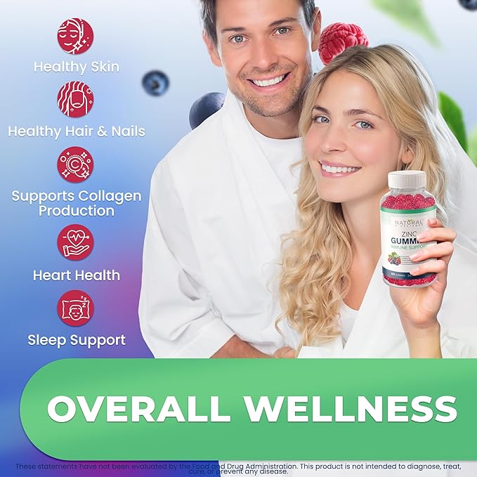 Zinc Gummies 50mg - High Potency Immune Support, Skin Health, Antioxidant, Daily Zinc Supplement for Adults, Vegan, Gluten-Free, Non-GMO, Chewable Zinc Citrate Gummies, 60 Gummies