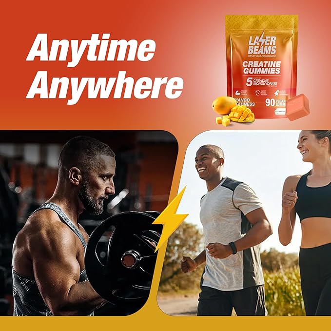 Creatine Monohydrate Gummies - 5g Creapure Creatine per Serving - Vegan, Mango Flavor - Boost Muscle Strength, Endurance, Recovery & Mental Focus - 90 Gummies, Gluten-Free