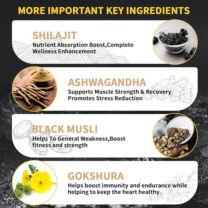 Shilajit Gummies, Pure Himalayan Shilajit Gummies Gold, No Added Sugar Non-GMO 100% Natural & Organic, Ashwagandha, Gokshura| Fulvic Acid & 85+ Trace Minerals for Men, Women | 60 Gummy