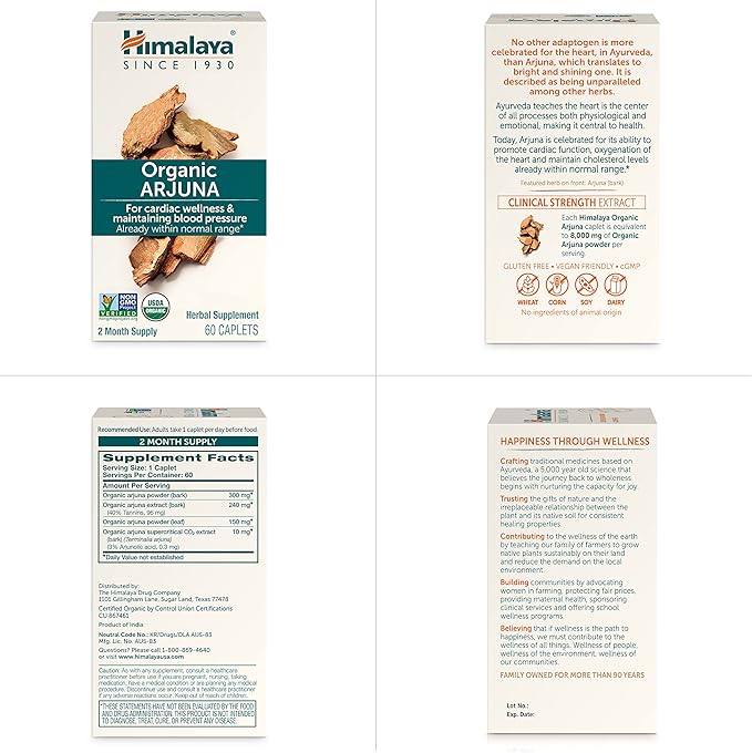 Himalaya Organic Arjuna, Blood Pressure Supplement for Cardiovascular Wellness and Heart Health, 700mg, 60 Count (Pack of 2)