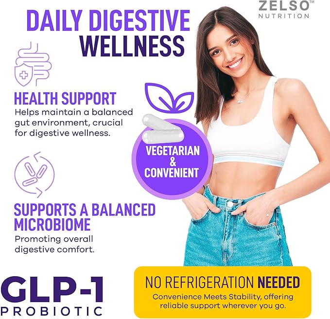 ZELSO (2 Pack) GLP-1 Probiotic with Akkermansia Muciniphila - Gut Health Support with GLP 1 Live Probiotics, 500M CFU Multi-Strain Probiotic + Prebiotic, GLP1 Naturally Plus - 60 Capsules