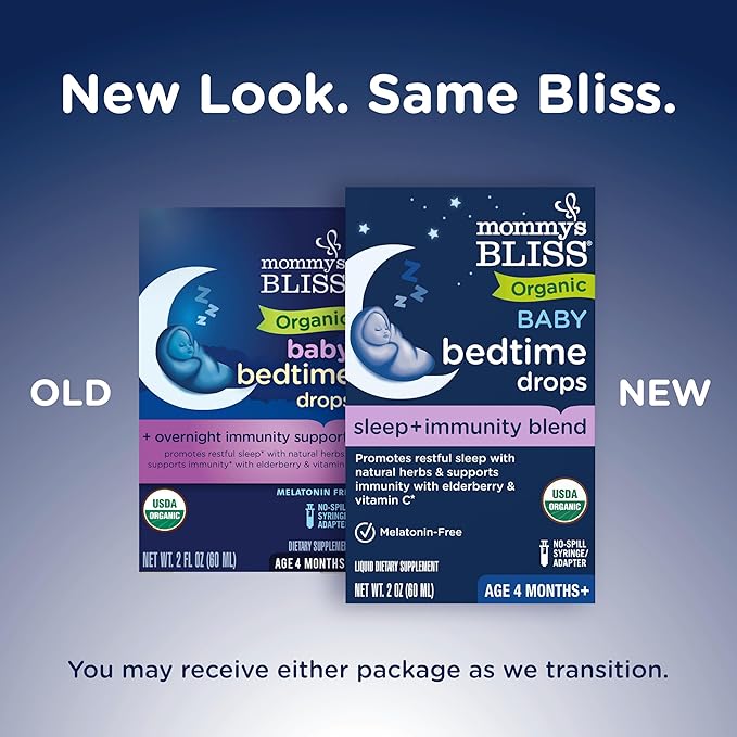 Mommy's Bliss Organic Baby Bedtime Drops + Overnight Immunity Support*, Promotes Restful Night, Melatonin Free, Age 4 Month+, 2 Fl Oz