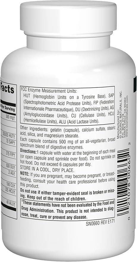 Source Naturals Essential Enzymes 500mg Bio-Aligned Multiple Supplement Herbal Defense for Digestion, Gas & Constipation Relief - Strong Immune System Support - 120 Capsules (Pack of 2)