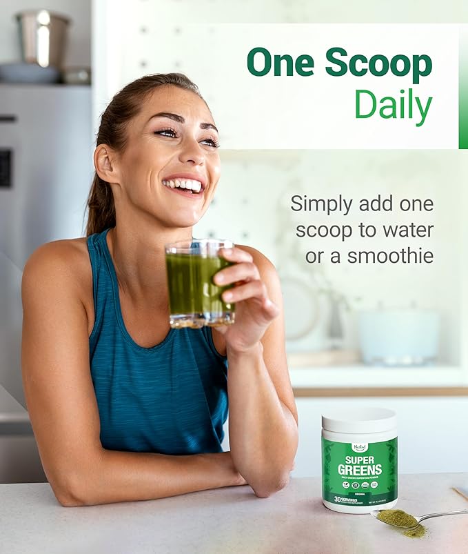 Super Greens Daily Greens Superfood Powder - Certified USDA Organic Green Powder w/20+ Whole Foods, Spirulina Powder, Wheat & Barley Grass - Probiotics, Fiber & Enzymes - Original Flavour, 30 Servings
