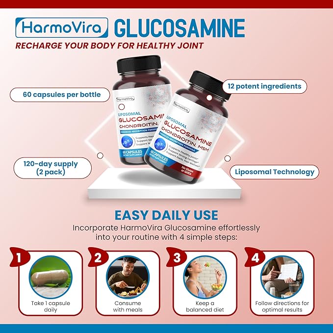 Liposomal GLUCOSAMINE CHONDROITIN, MSM - Support Healthy Joints, Strong Cartilage, Nails, Hair - 120-day Supply - Made in The USA