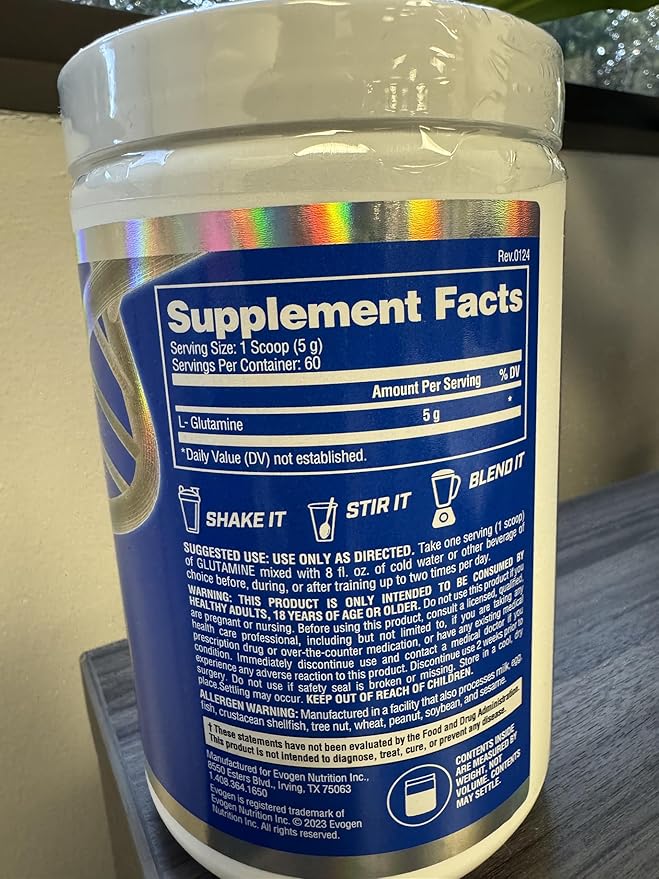 Evogen Glutamine - Premium Recovery Amino Acid | Supports Muscle Recovery | L-Glutamine | Unflavored | 60 Servings