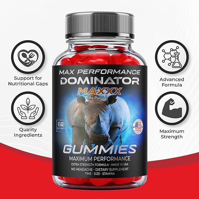 Dominator Maxx Gummies Maximum Strength Performance Gummies, Dominator Maxxx Gummies Extra Strength Overall Wellness Support, Dominator Max Gummies, DominatorMax Great Taste Mad in USA (60 Gummies)