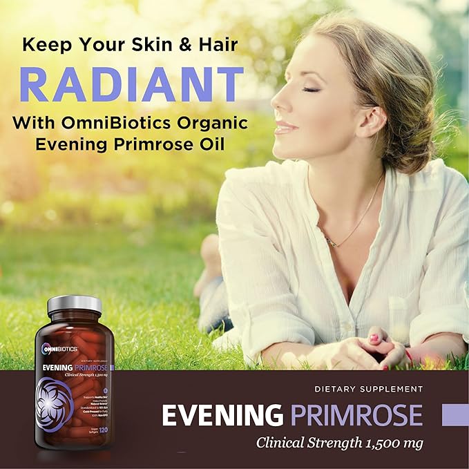 Organic Evening Primrose Oil for Women, Clinical Strength 1500mg per Capsule - 10% GLA, Cold-Pressed, Non-GMO, Hormone Balance for Women, Aceite De Onagra Organico - 120 Vegan Softgel Capsules