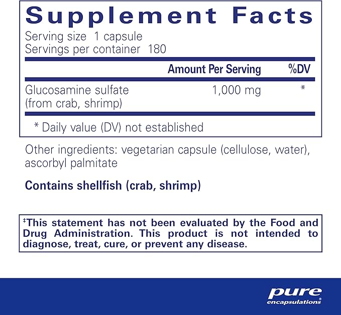 Pure Encapsulations Glucosamine Sulfate 1,000 mg | Supplement for Joint Support and Mobility, Cartilage Health, and Connective Tissue* | 180 Capsules