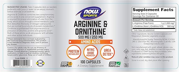 Now Foods Arginine Ornithine 100 Caps