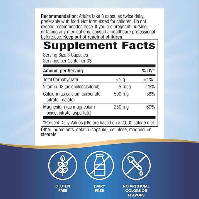 Nature's Way Calcium Magnesium & Vitamin D Complex, Healthy Bones & Teeth, Muscle Function*, Muscle Relaxation,* with Vitamin D3, Gluten free, 100 Capsules (Packaging May Vary)