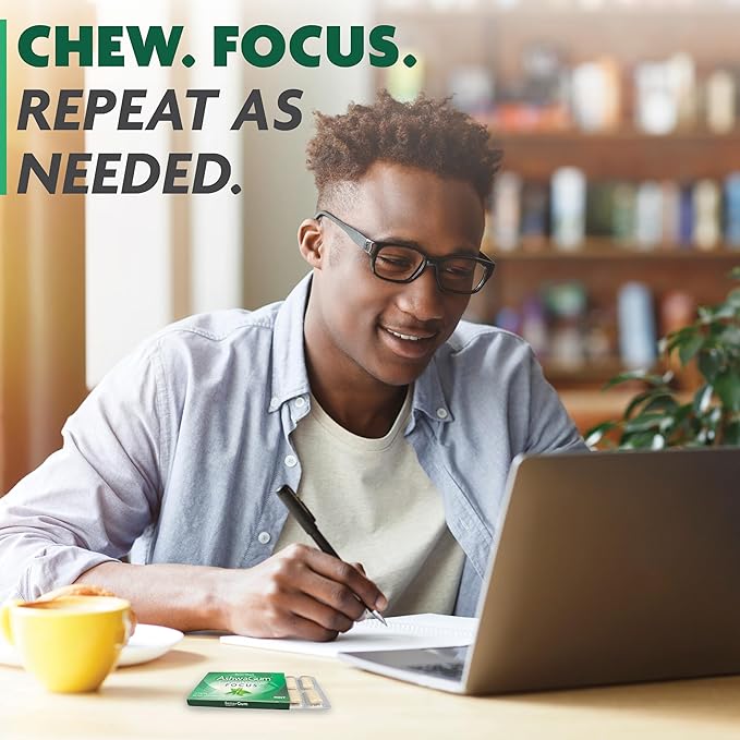 AshwaGum FOCUS Gum by BetterGum, High Potency Brain Supplement with KSM 66 Ashwagandha and L Theanine, Supports Concentration and Memory, Alternative to Gummies, Sugar-Free, 10 Pieces - 6 Pack