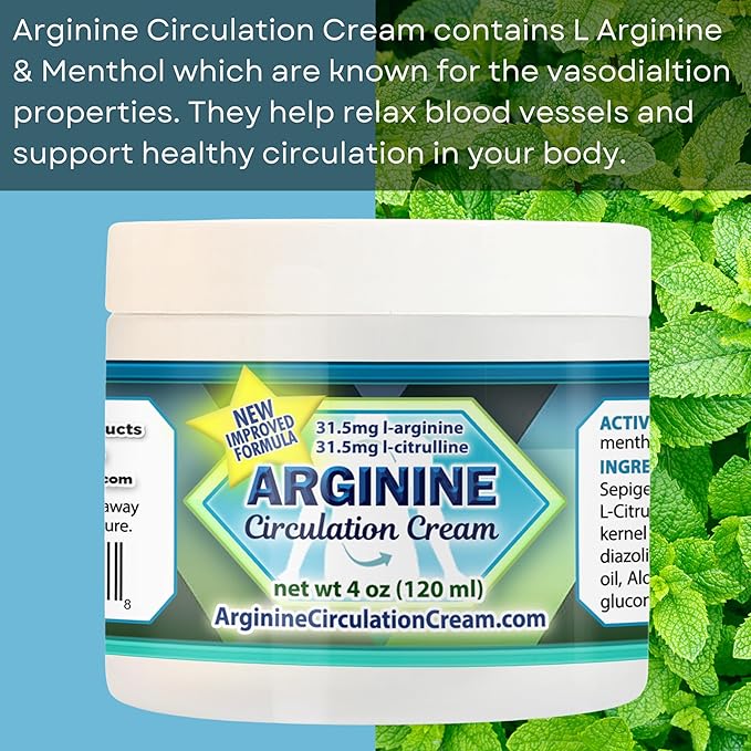 Arginine Circulation Cream 4 oz - Menthol, L Arginine & L Citrulline Lotion - Supports Healthy Leg & Body Blood Flow - Whole Family Products