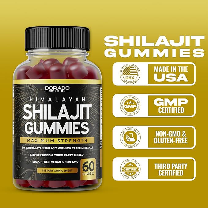 Shilajit Gummies 1000mg (Pure Himalayan Shilajit Gummies for Men & Women Gold Grade with 85+ Trace Minerals with Fulvic Acid) - Energy & Immunity Support - Third Party Tested, Non GMO, Vegan, USA Made