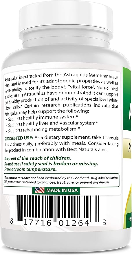 Best Naturals Astragalus Capsule, 1000 mg, 120 Count (Pack of 3)
