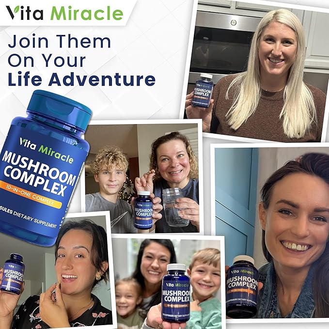 Mushroom Supplement Capsules - 10x Mushroom Complex with Lions Mane Cordyceps Shiitake Reishi Mushrooms Supplements - All Natural Herbal Vitamins Extract Pills for Focus Energy and Brain 90 Capsules