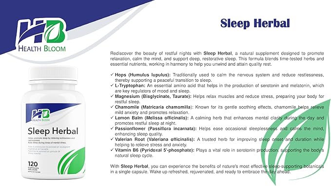 Sleep Herbal | 120 Capsules | Health Bloom | Vitamins and Minerals Supplements |