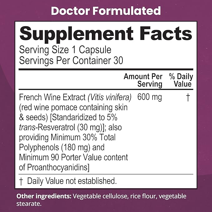 Reziva Resveratrol Supplement - Ultra High Potency & Doctor Formulated - Transresveratrol Supplements - Grapeseed With Resveratrol - For Longevity, Eye Health And, Overall Well-Being - 30 Veg Capsules