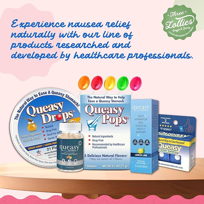 Three Lollies Queasy Hydration MD Packets - Natural Digestive Support During Treatment, Rehydrates, Eases Nausea & Replaces Nutrients - 10 Packets