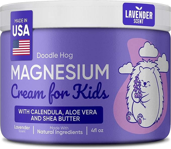 DOODLE HOG Magnesium Cream for Kids Lavender Scent - Soothing Relief & Relaxation with Calendula, Aloe Vera, Shea Butter - Topical Magnesium Cream for Sleep - USA Made - (4 oz, Lavender)