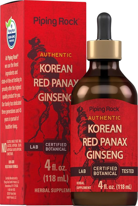 Piping Rock Korean Red Ginseng Liquid Extract | 4 Fl Oz | Panax Root Extract | Alcohol Free Tincture | Vegetarian, Non-GMO, Gluten Free Supplement